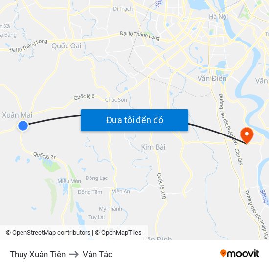Thủy Xuân Tiên to Vân Tảo map