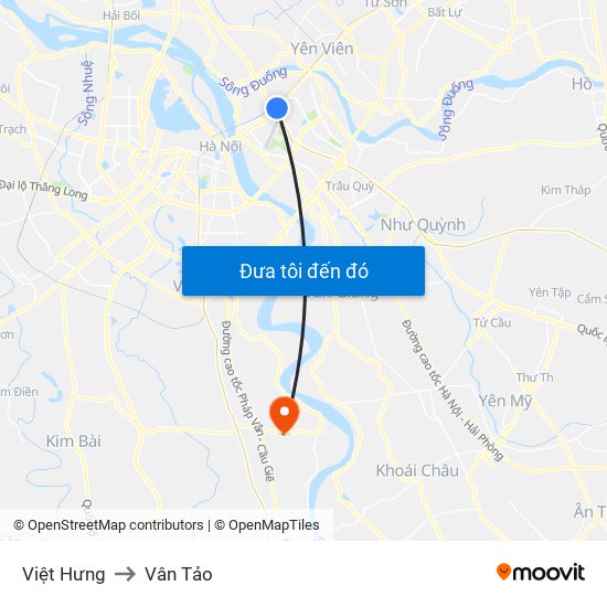 Việt Hưng to Vân Tảo map