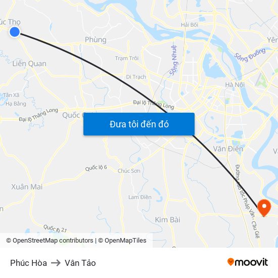 Phúc Hòa to Vân Tảo map