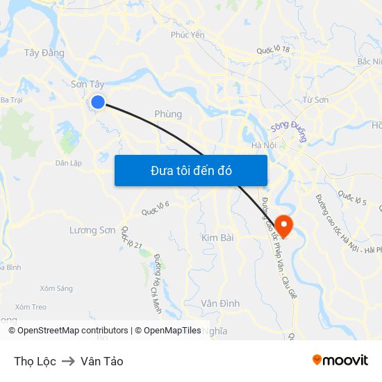 Thọ Lộc to Vân Tảo map