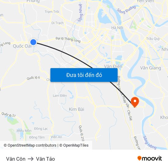 Vân Côn to Vân Tảo map