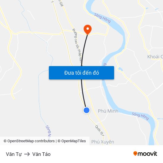 Văn Tự to Vân Tảo map