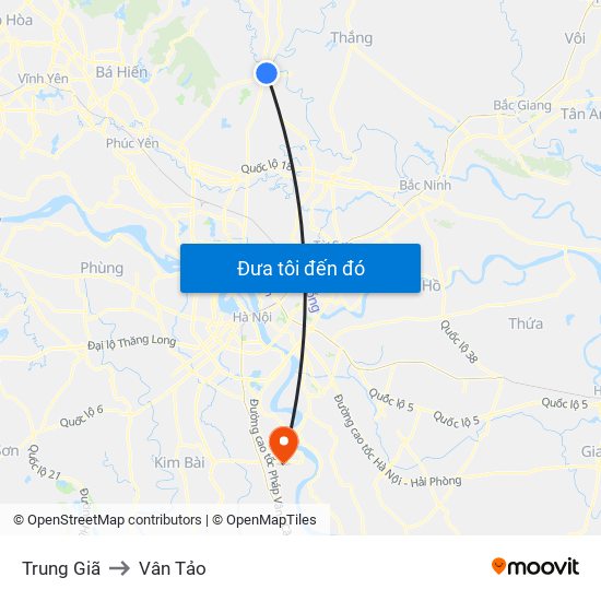 Trung Giã to Vân Tảo map