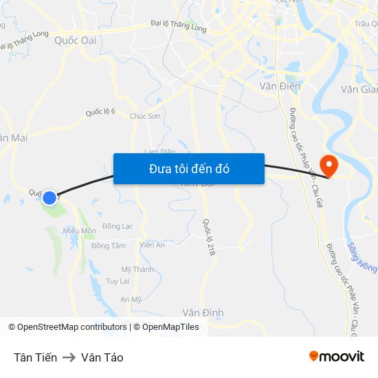 Tân Tiến to Vân Tảo map