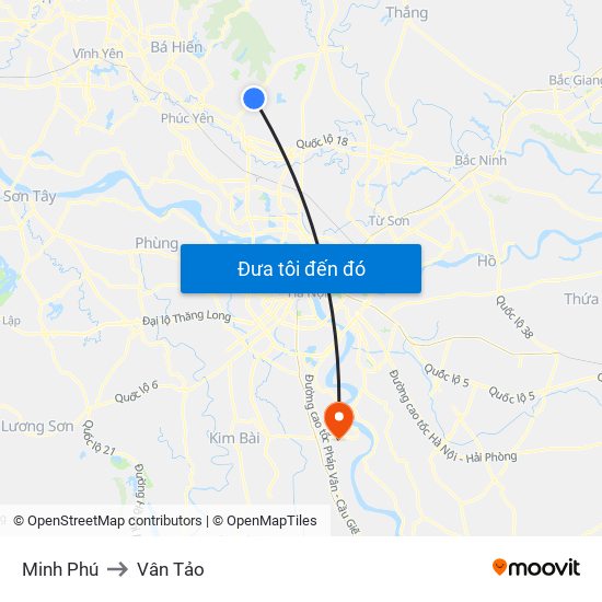 Minh Phú to Vân Tảo map