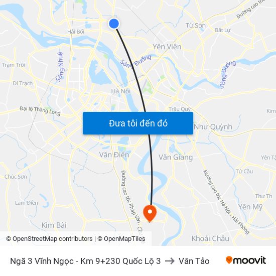 Ngã 3 Vĩnh Ngọc - Km 9+230 Quốc Lộ 3 to Vân Tảo map