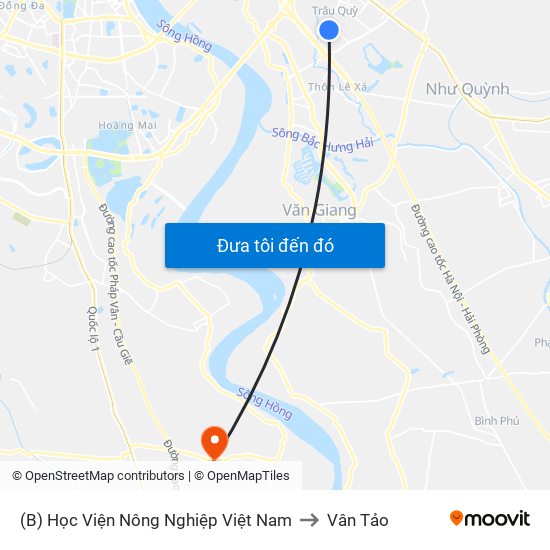 (B) Học Viện Nông Nghiệp Việt Nam to Vân Tảo map