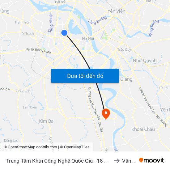 Trung Tâm Khtn Công Nghệ Quốc Gia - 18 Hoàng Quốc Việt to Vân Tảo map
