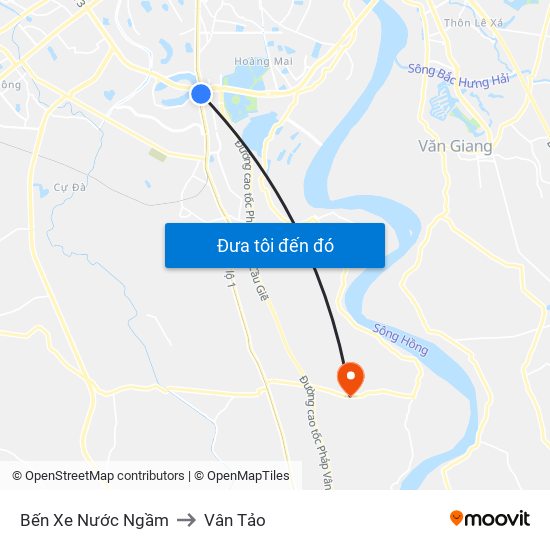 Bến Xe Nước Ngầm to Vân Tảo map