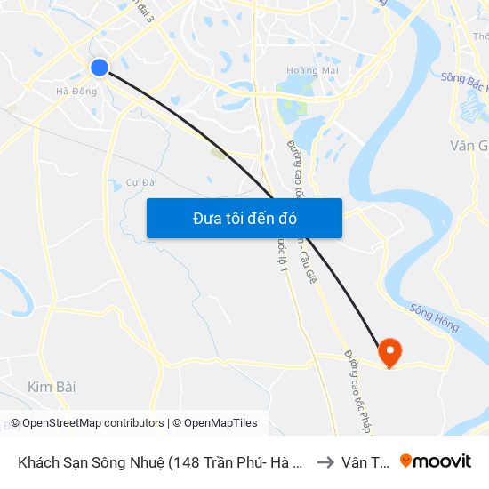 Khách Sạn Sông Nhuệ (148 Trần Phú- Hà Đông) to Vân Tảo map