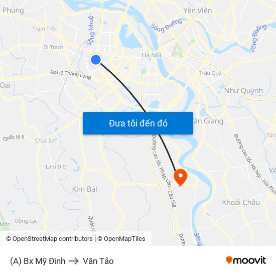 (A) Bx Mỹ Đình to Vân Tảo map