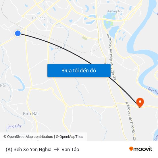(A) Bến Xe Yên Nghĩa to Vân Tảo map