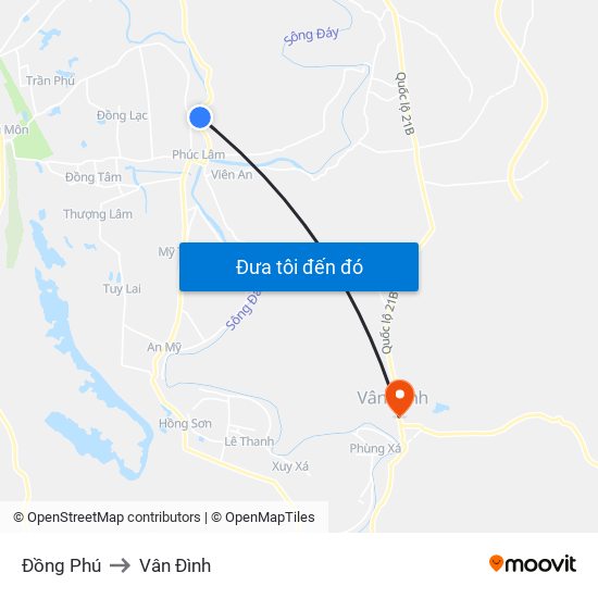 Đồng Phú to Vân Đình map