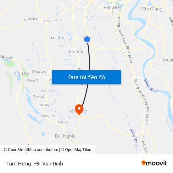 Tam Hưng to Vân Đình map