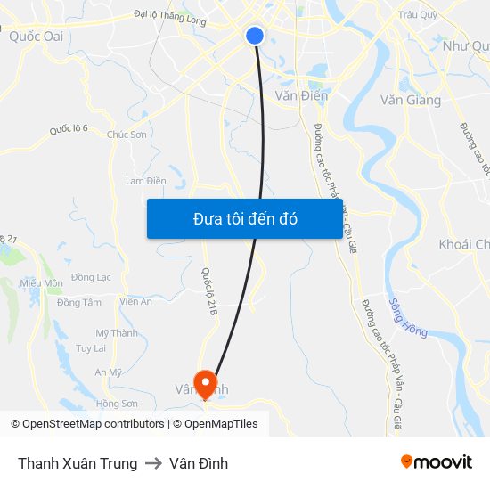 Thanh Xuân Trung to Vân Đình map