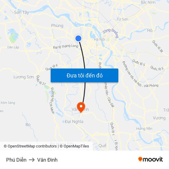 Phú Diễn to Vân Đình map