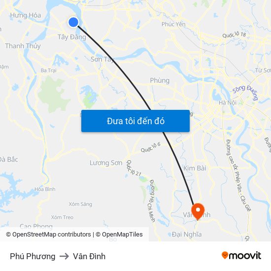 Phú Phương to Vân Đình map