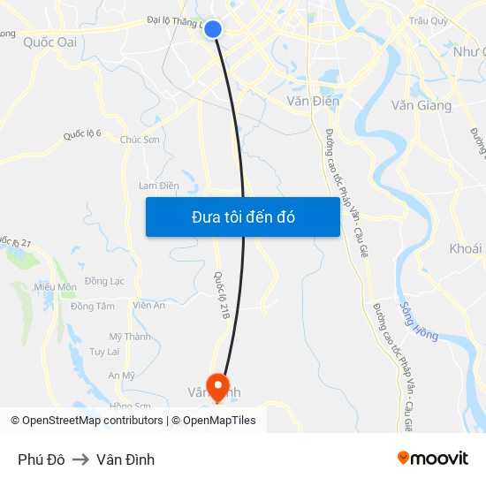 Phú Đô to Vân Đình map