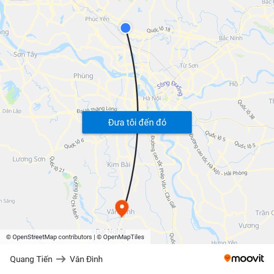 Quang Tiến to Vân Đình map