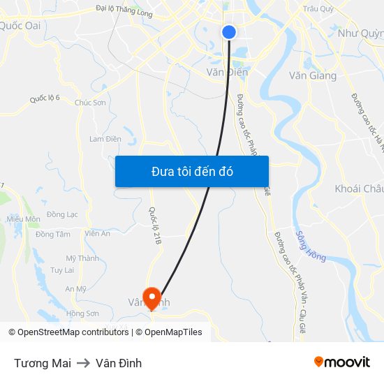 Tương Mai to Vân Đình map