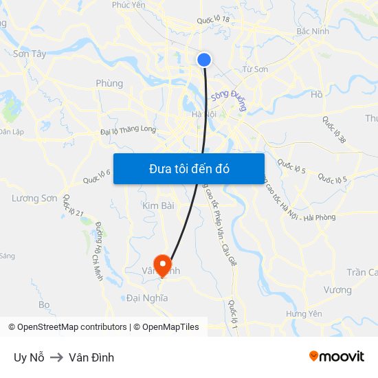 Uy Nỗ to Vân Đình map