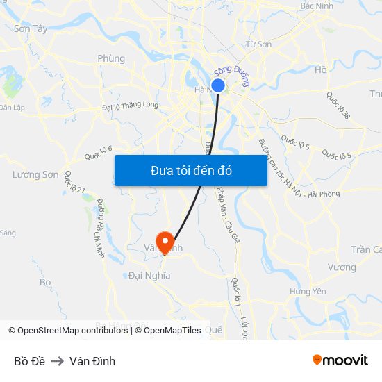 Bồ Đề to Vân Đình map