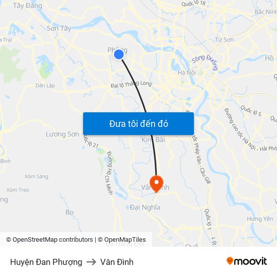 Huyện Đan Phượng to Vân Đình map