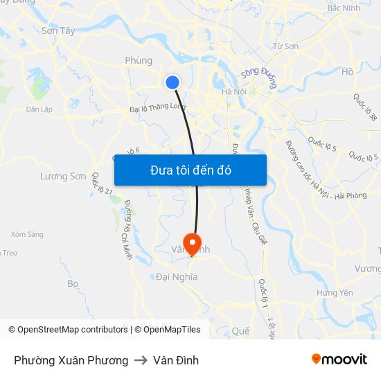 Phường Xuân Phương to Vân Đình map