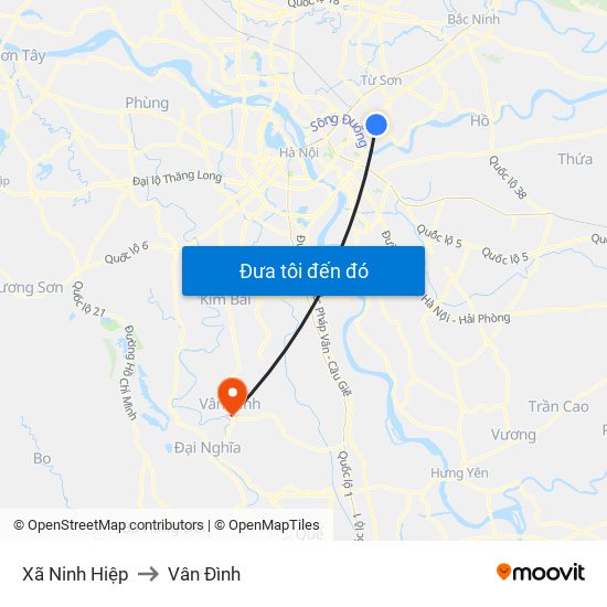 Xã Ninh Hiệp to Vân Đình map