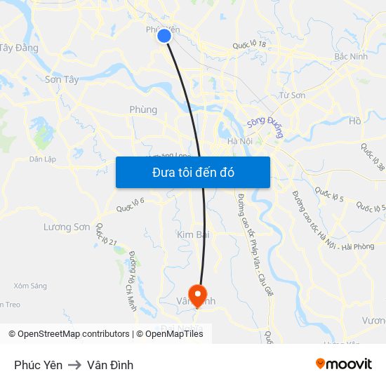 Phúc Yên to Vân Đình map
