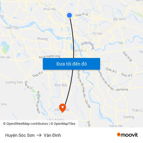 Huyện Sóc Sơn to Vân Đình map
