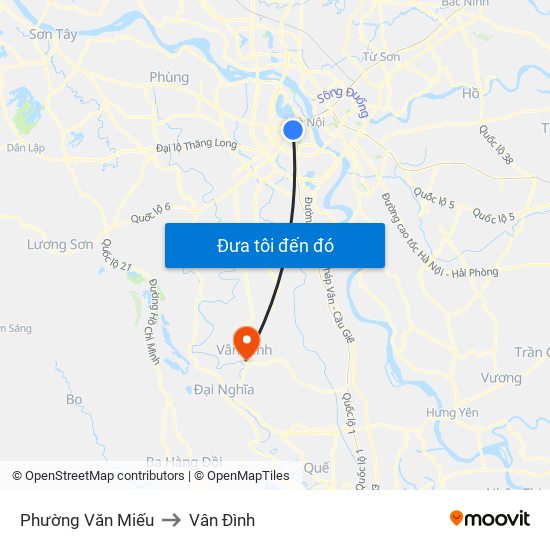 Phường Văn Miếu to Vân Đình map