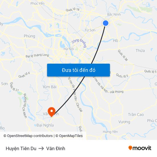 Huyện Tiên Du to Vân Đình map