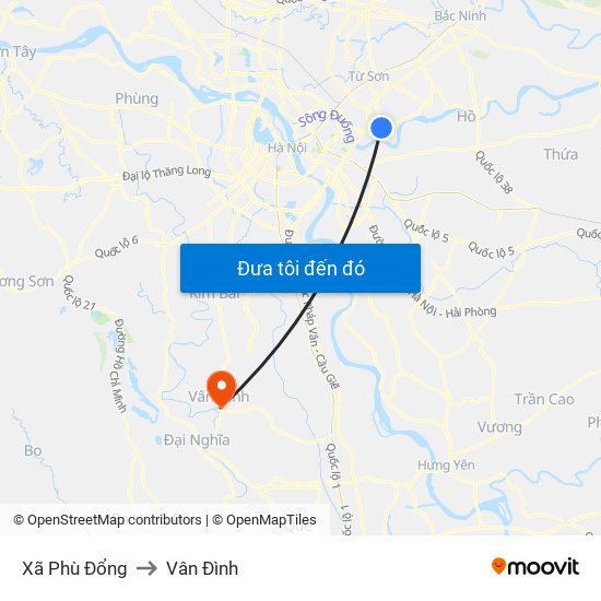 Xã Phù Đổng to Vân Đình map