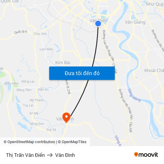 Thị Trấn Văn Điển to Vân Đình map