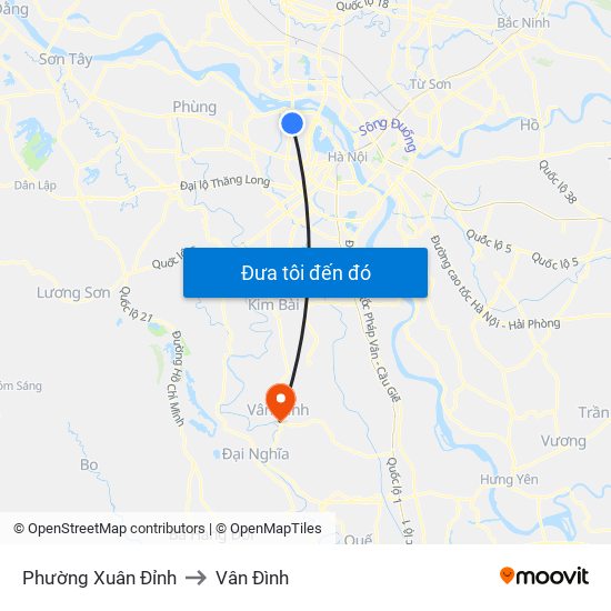 Phường Xuân Đỉnh to Vân Đình map