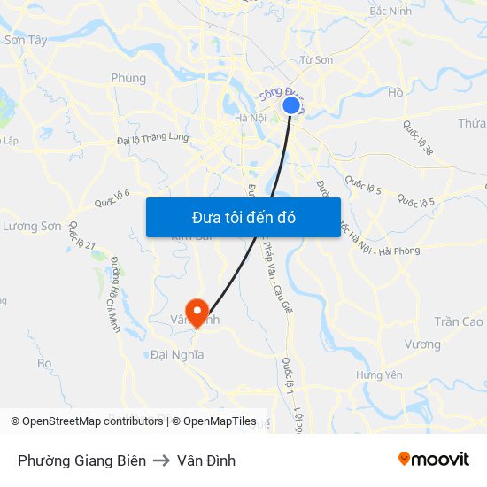 Phường Giang Biên to Vân Đình map