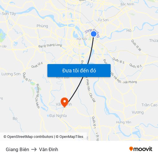 Giang Biên to Vân Đình map