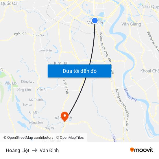 Hoàng Liệt to Vân Đình map