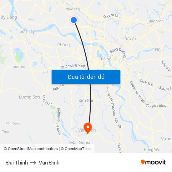 Đại Thịnh to Vân Đình map