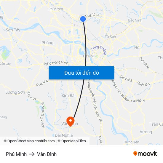 Phú Minh to Vân Đình map