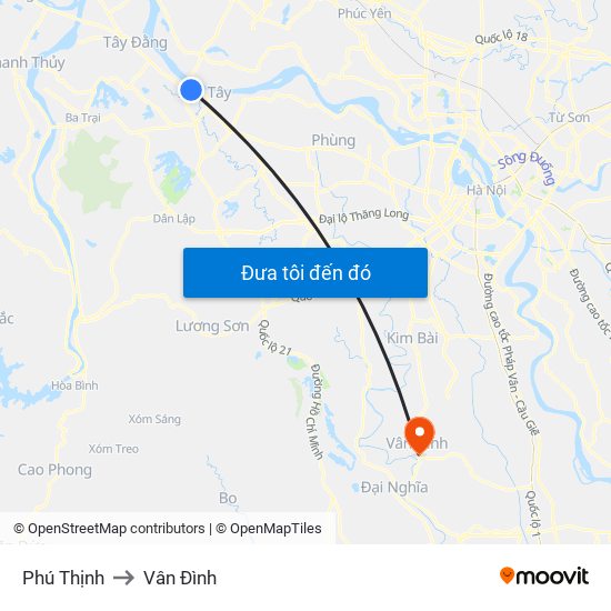 Phú Thịnh to Vân Đình map