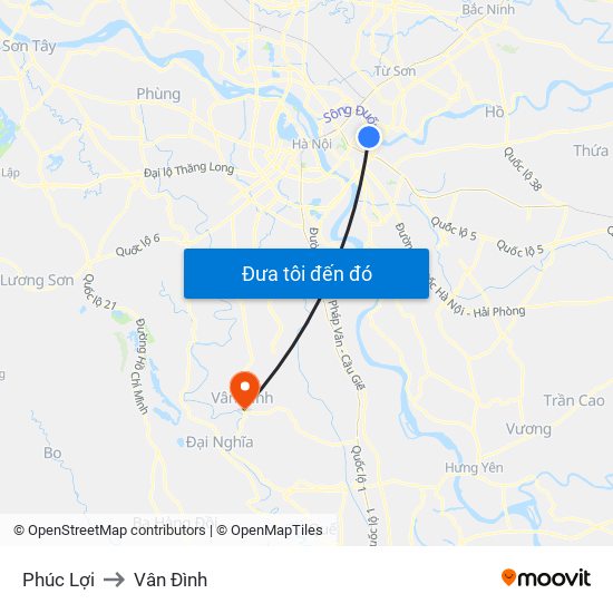 Phúc Lợi to Vân Đình map