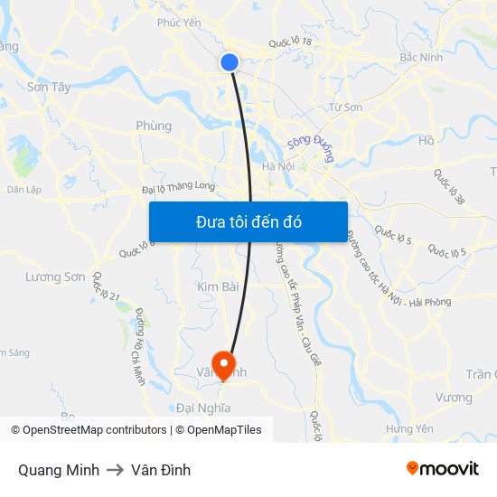 Quang Minh to Vân Đình map