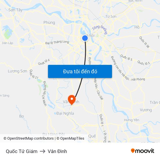 Quốc Tử Giám to Vân Đình map