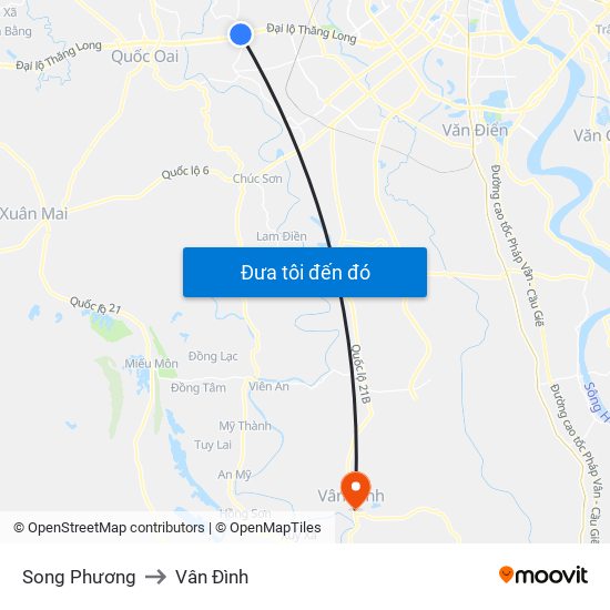 Song Phương to Vân Đình map