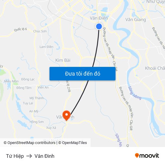 Tứ Hiệp to Vân Đình map