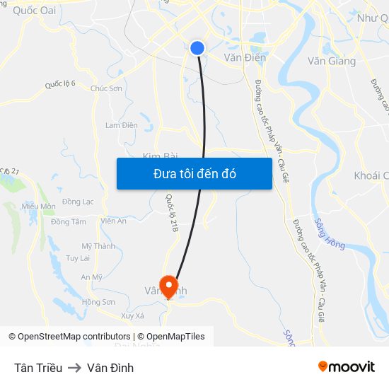 Tân Triều to Vân Đình map