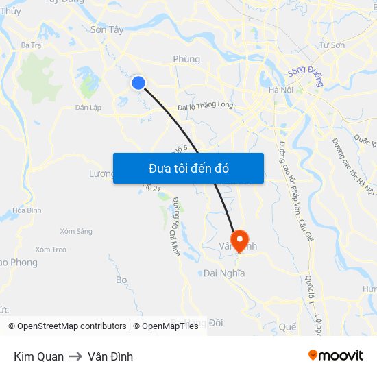 Kim Quan to Vân Đình map