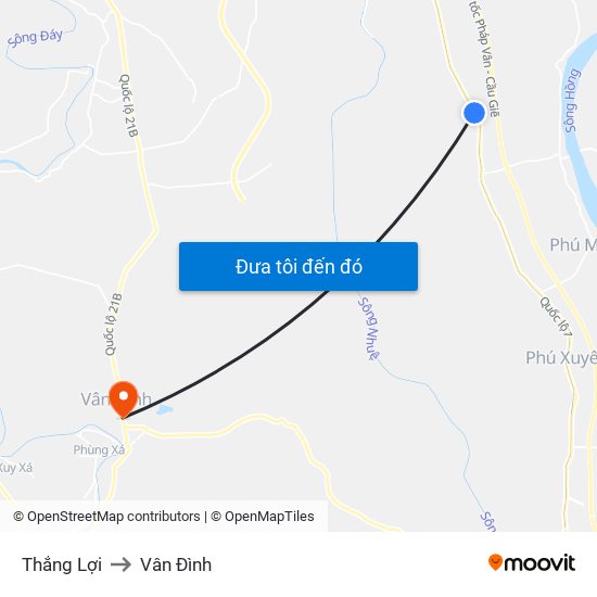 Thắng Lợi to Vân Đình map